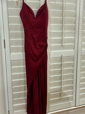 Elegant Sparkle Burgundy Evening Gown - Women's Dress